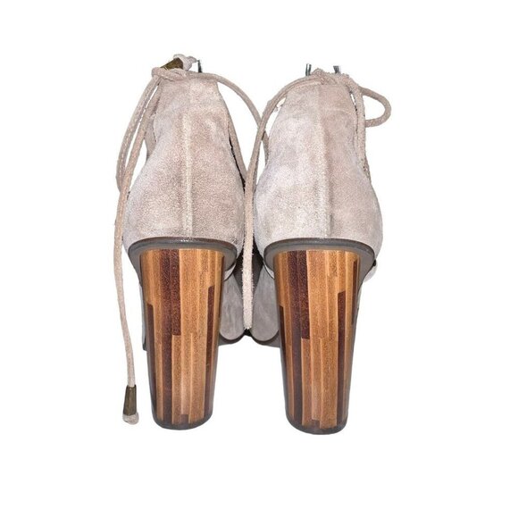 Free People Taupe Nouvella Criss Cross Wrap Chunky Heel Suede Leather Sz 38/6.5 - Picture 5 of 12